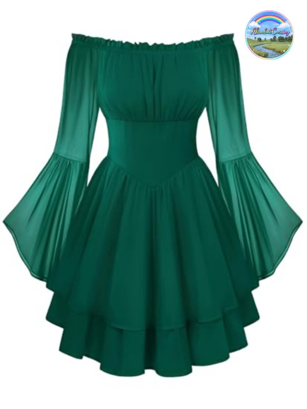 Off Shoulder Bell Sleeve Corset Mini Dress Chiffon Smocked Back Fairy Cosplay